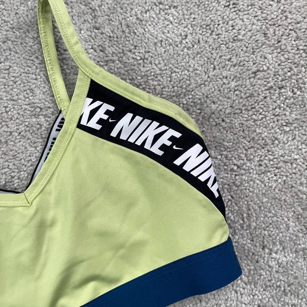 Nike Sports Bra Womens Medium Green Dri-FIT Indy Logo Light Support Gym Training